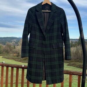 Topshop Green and Black Plaid Pea Coat